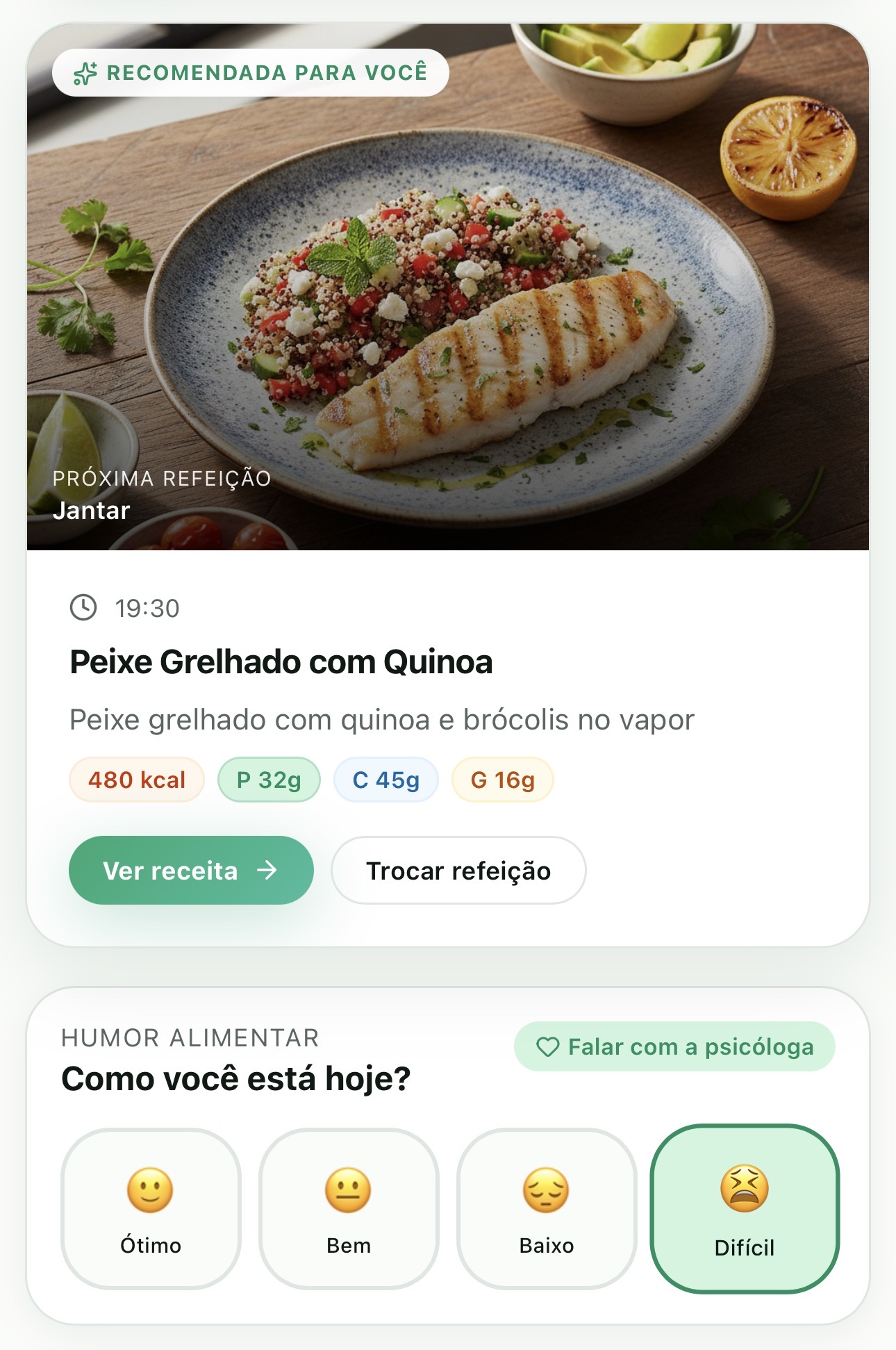 Próxima refeição: peixe grelhado com quinoa